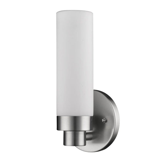 Silver Wall Light with Narrow Frosted Glass Shade - Homeroots