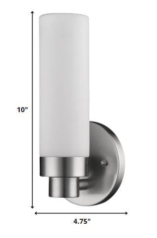 Silver Wall Light with Narrow Frosted Glass Shade - Homeroots