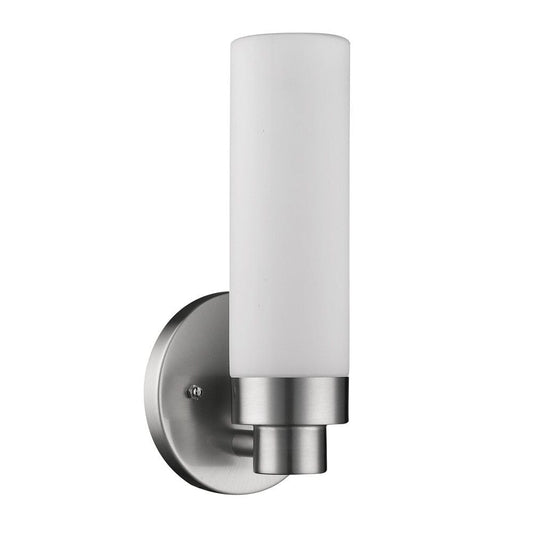Silver Wall Light with Narrow Frosted Glass Shade - Homeroots