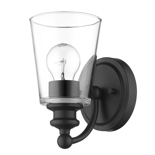 One Light Matte Black Glass Shade Wall Sconce - Homeroots