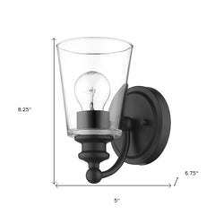 One Light Matte Black Glass Shade Wall Sconce - Homeroots