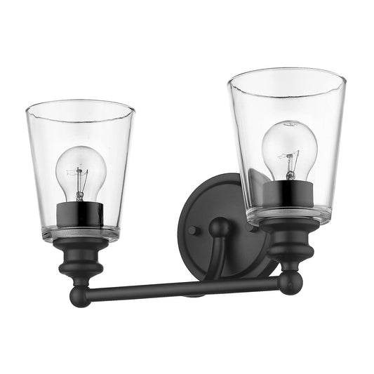 Two Light Matte Black Glass Shade Wall Sconce - Homeroots