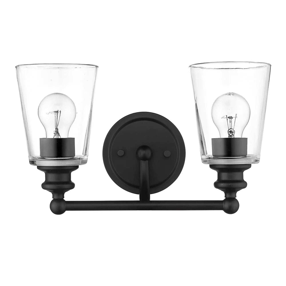Two Light Matte Black Glass Shade Wall Sconce - Homeroots - Flyclothing LLC