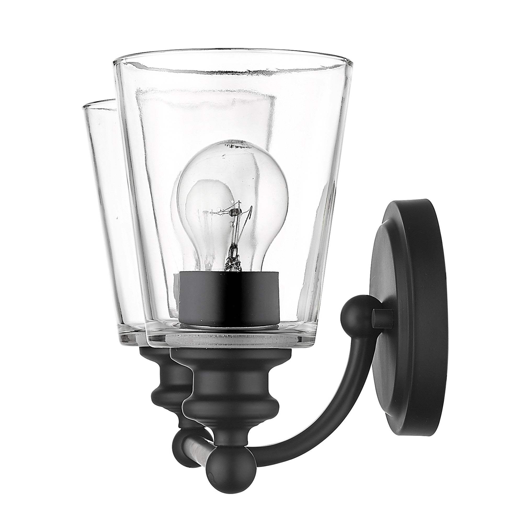 Two Light Matte Black Glass Shade Wall Sconce - Homeroots - Flyclothing LLC