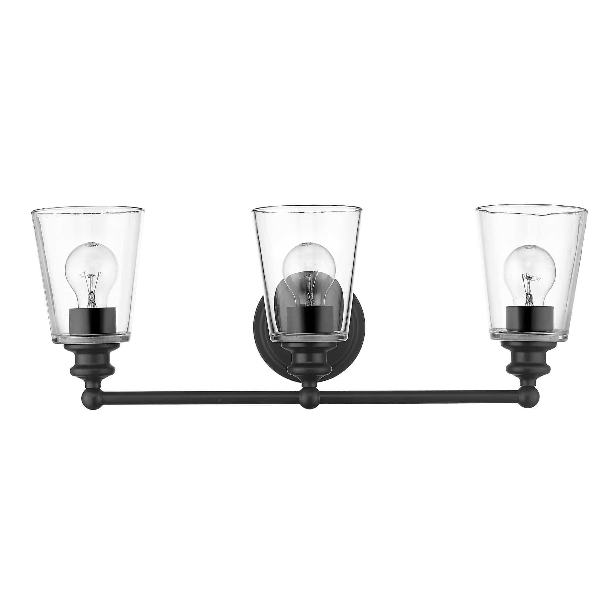 Three Light Matte Black Glass Shade Wall Sconce