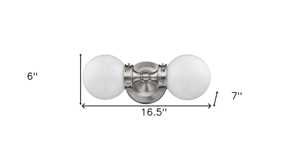 Two Light Silver Wall Sconce with Round Frosted Glass Shade - Homeroots - Flyclothing LLC
