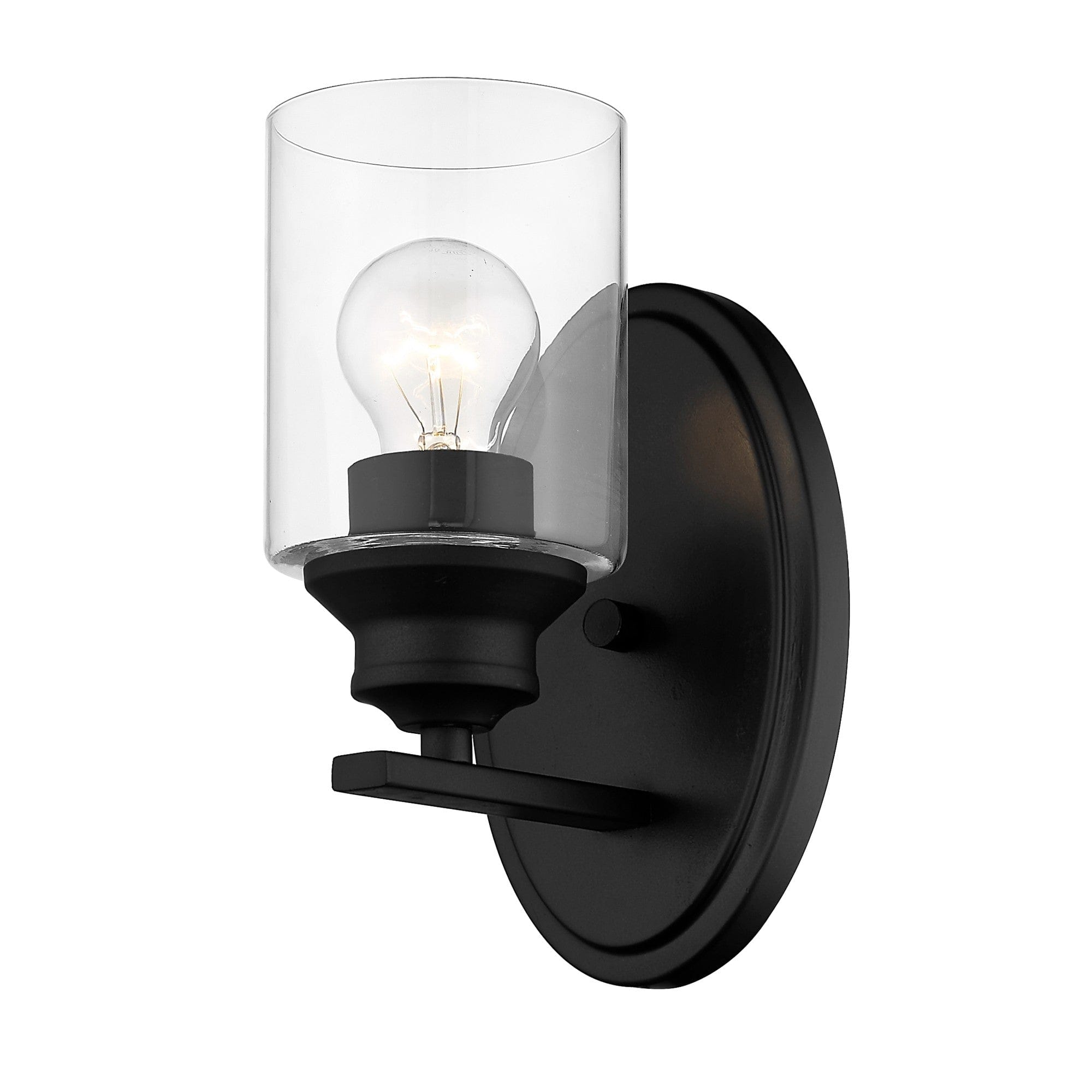 One Light Matte Black Wall Light with Clear Glass Shade - Homeroots
