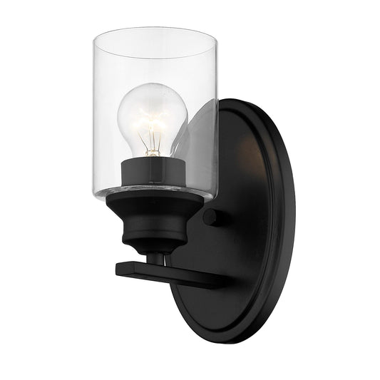One Light Matte Black Wall Light with Clear Glass Shade - Homeroots