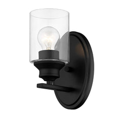 One Light Matte Black Wall Light with Clear Glass Shade - Homeroots