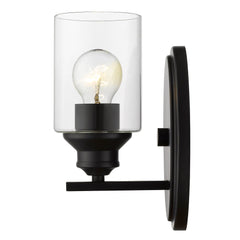 One Light Matte Black Wall Light with Clear Glass Shade - Homeroots
