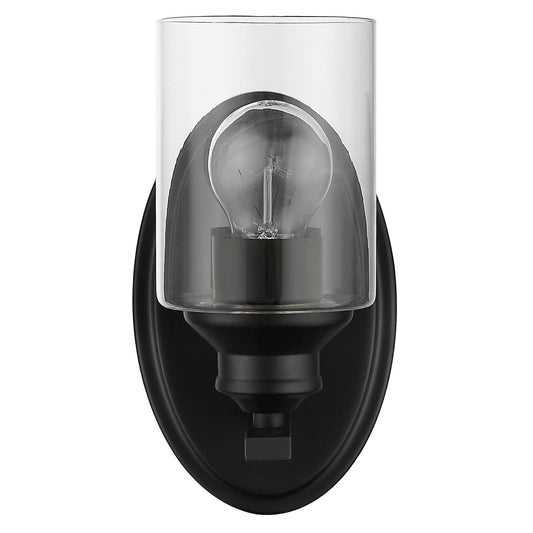One Light Matte Black Wall Light with Clear Glass Shade - Homeroots