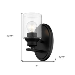 One Light Matte Black Wall Light with Clear Glass Shade - Homeroots