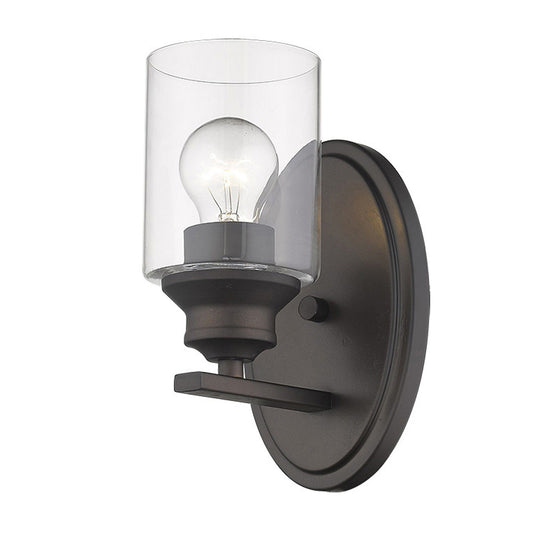 One Light Bronze Wall Light with Clear Glass Shade - Homeroots
