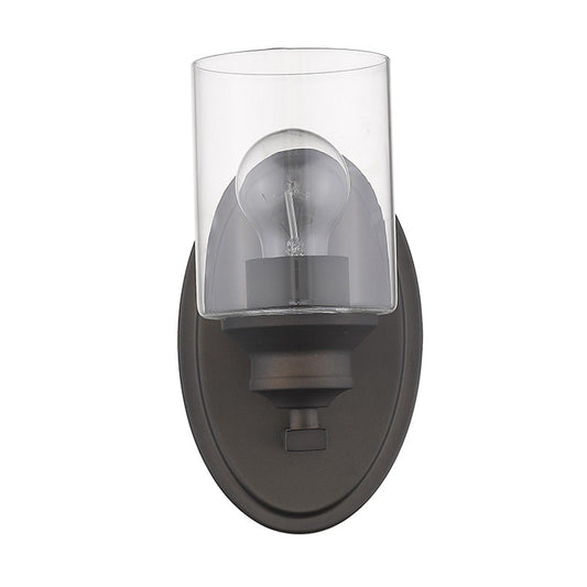 One Light Bronze Wall Light with Clear Glass Shade - Homeroots