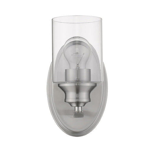 One Light Silver Wall Light with Clear Glass Shade - Homeroots