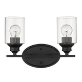 Two Light Matte Black Wall Light with Clear Glass Shade - Homeroots