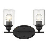Two Light Matte Black Wall Light with Clear Glass Shade - Homeroots