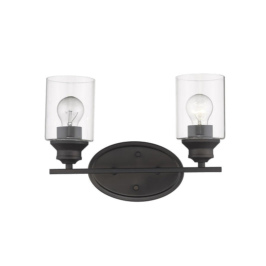 Two Light Bronze Wall Light with Clear Glass Shade - Homeroots
