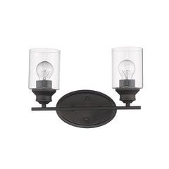 Two Light Bronze Wall Light with Clear Glass Shade - Homeroots