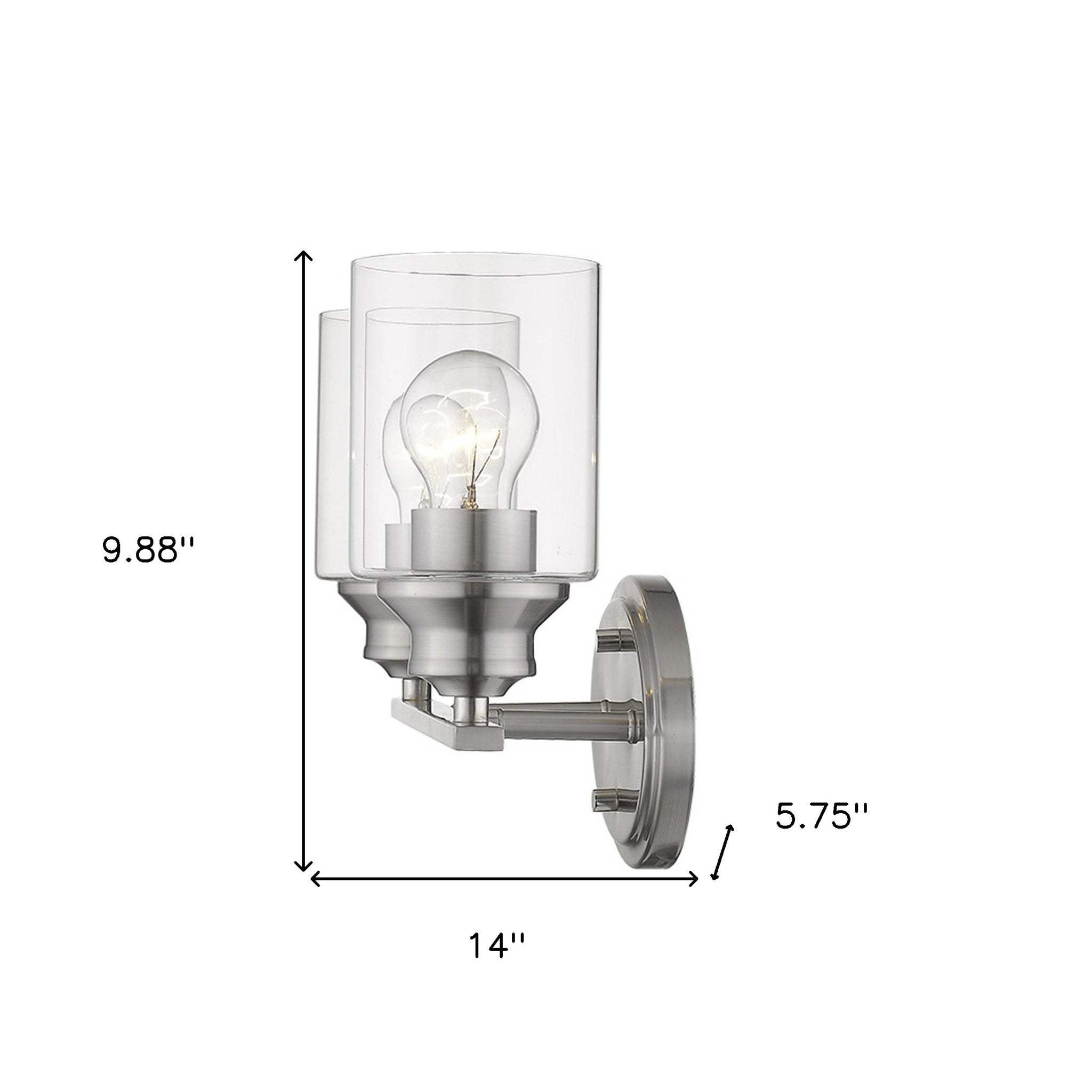 Two Light Silver Wall Light with Clear Glass Shade - Homeroots - Flyclothing LLC