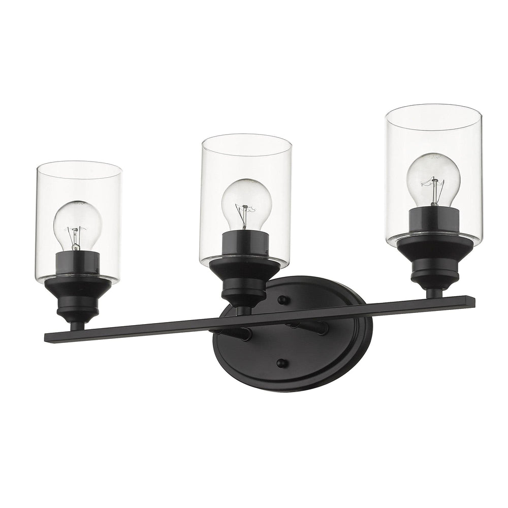 Three Light Matte Black Wall Light with Clear Glass Shade - Homeroots