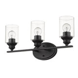 Three Light Matte Black Wall Light with Clear Glass Shade - Homeroots