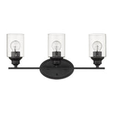 Three Light Matte Black Wall Light with Clear Glass Shade - Homeroots