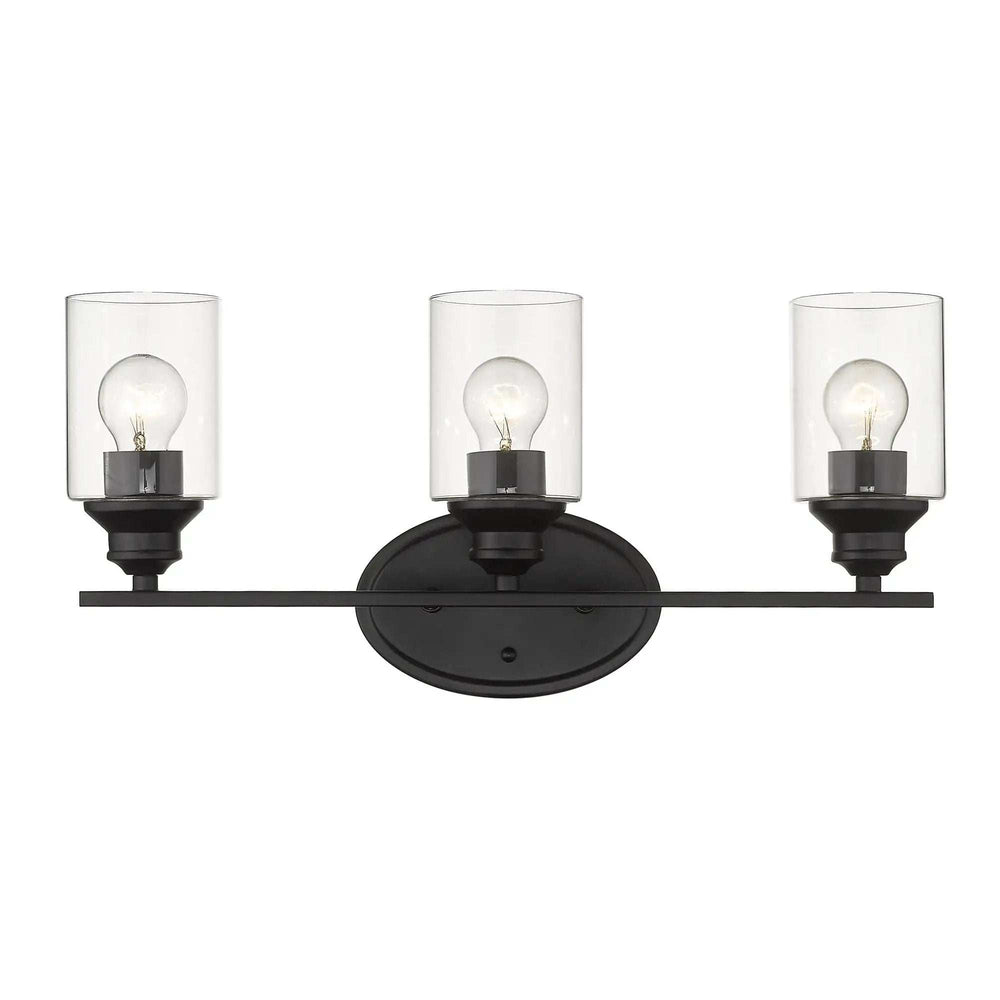 Three Light Matte Black Wall Light with Clear Glass Shade - Homeroots - Flyclothing LLC
