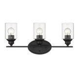 Three Light Matte Black Wall Light with Clear Glass Shade - Homeroots