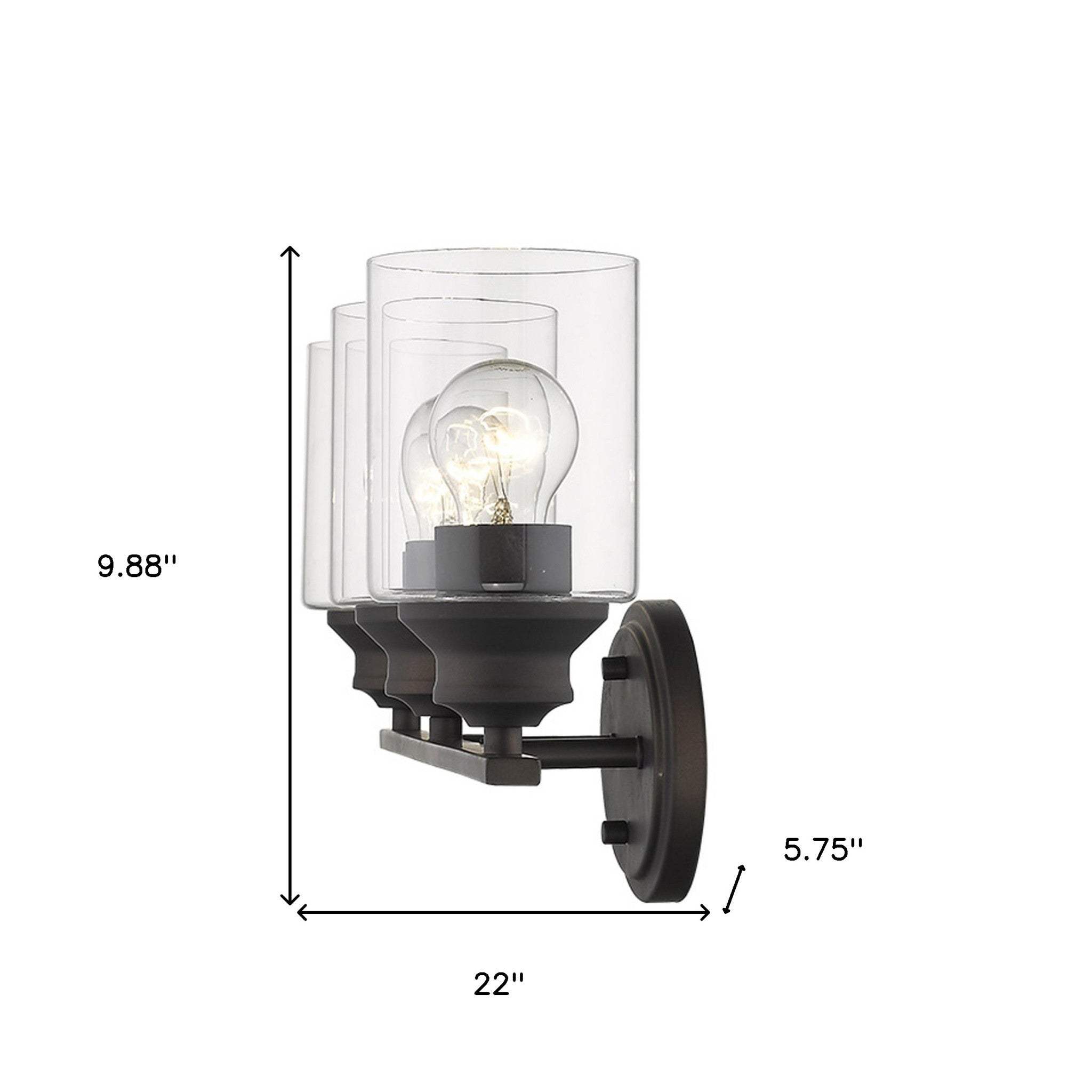 Three Light Bronze Wall Light with Clear Glass Shade - Homeroots - Flyclothing LLC