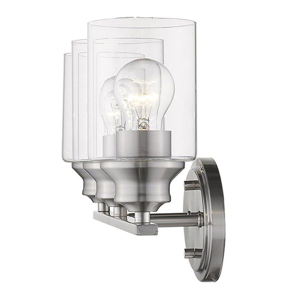 Three Light Silver Wall Light with Clear Glass Shade - Homeroots