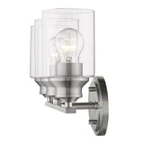 Three Light Silver Wall Light with Clear Glass Shade - Homeroots