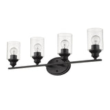 Four Light Matte Black Wall Light with Clear Glass Shade - Homeroots