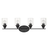 Four Light Matte Black Wall Light with Clear Glass Shade - Homeroots