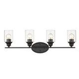 Four Light Matte Black Wall Light with Clear Glass Shade - Homeroots