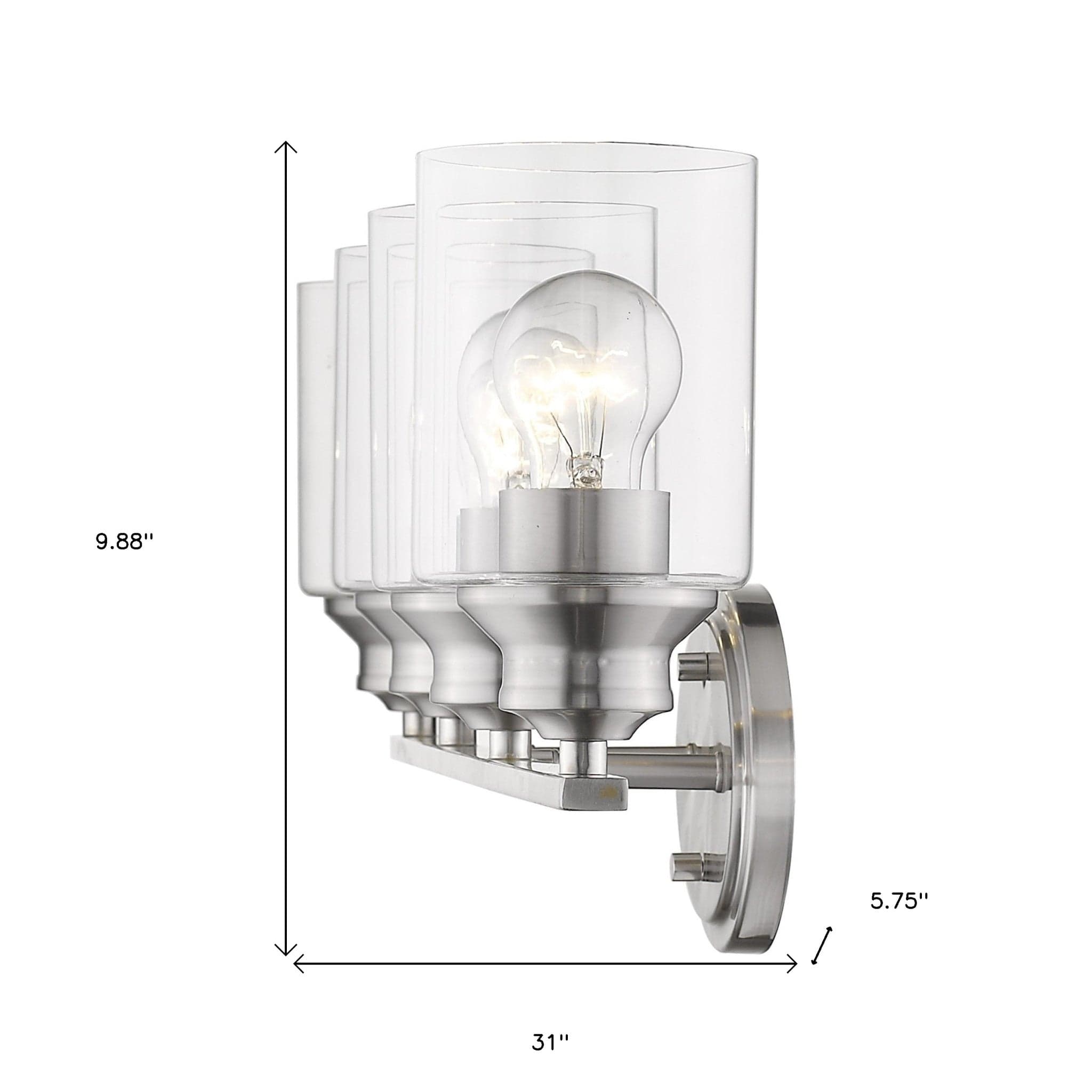 Four Light Silver Wall Light with Clear Glass Shade - Homeroots