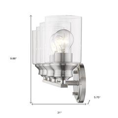 Four Light Silver Wall Light with Clear Glass Shade - Homeroots