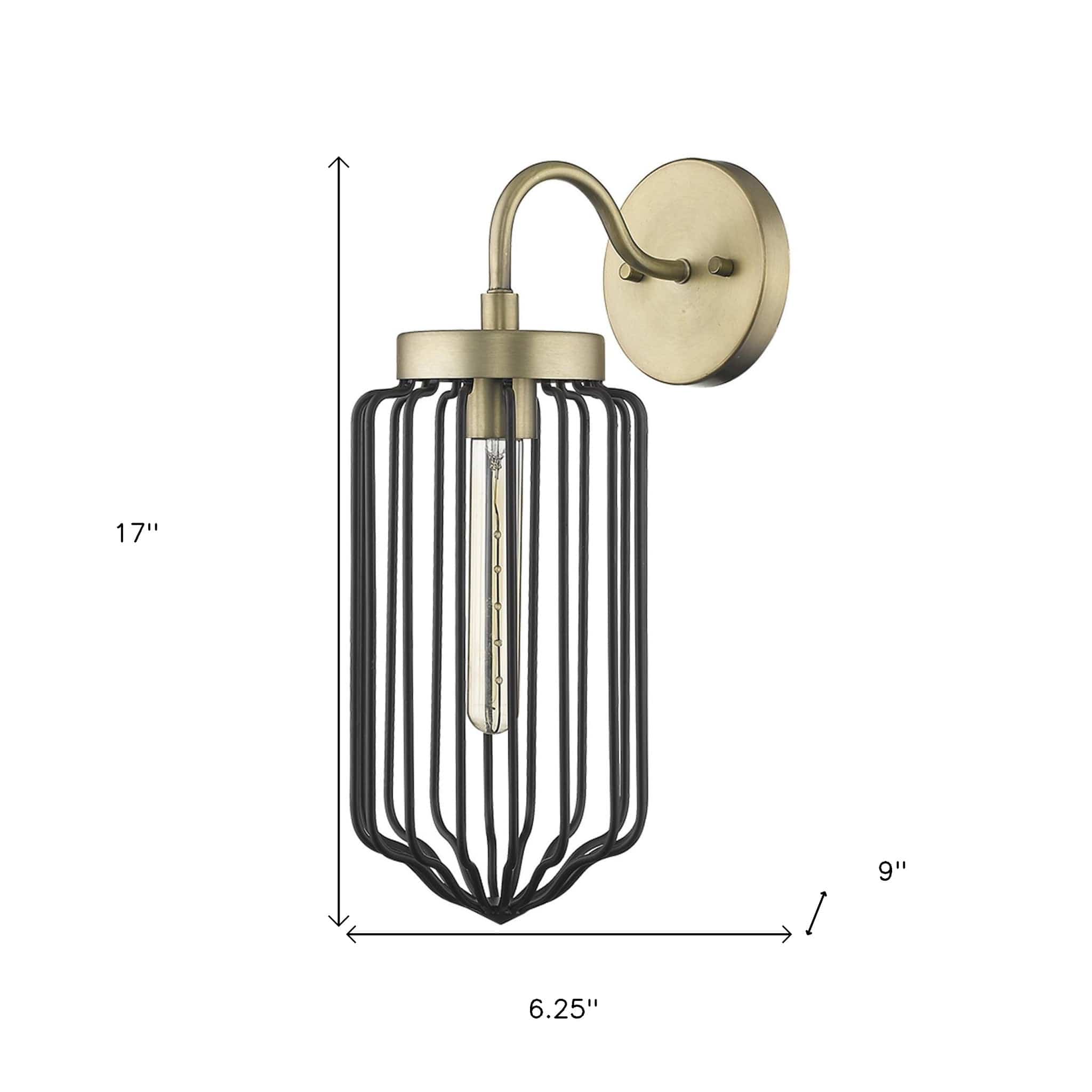 Gold and Black Metal Cage Wall Sconce - Homeroots
