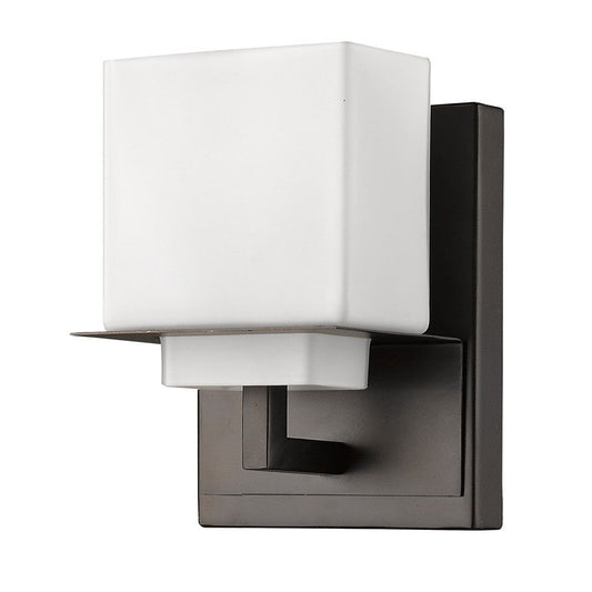 One Light Bronze White Glass Wall Sconce - Homeroots