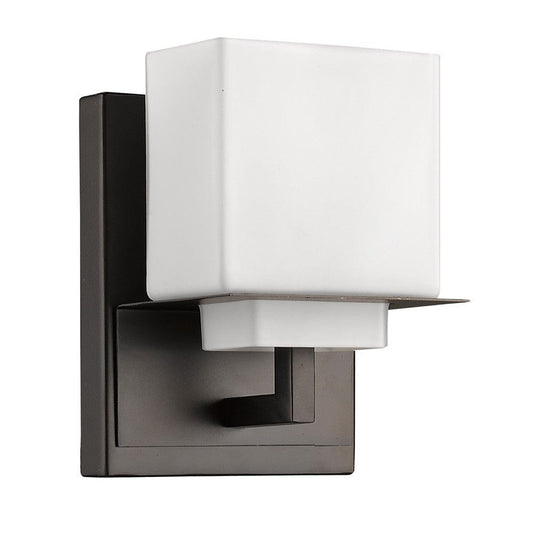 One Light Bronze White Glass Wall Sconce - Homeroots