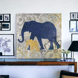 Exotic Blue And Gold Elephant Unframed Print Wall Art - Homeroots - Flyclothing LLC