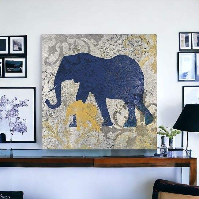 Exotic Blue And Gold Elephant Unframed Print Wall Art - Homeroots - Flyclothing LLC