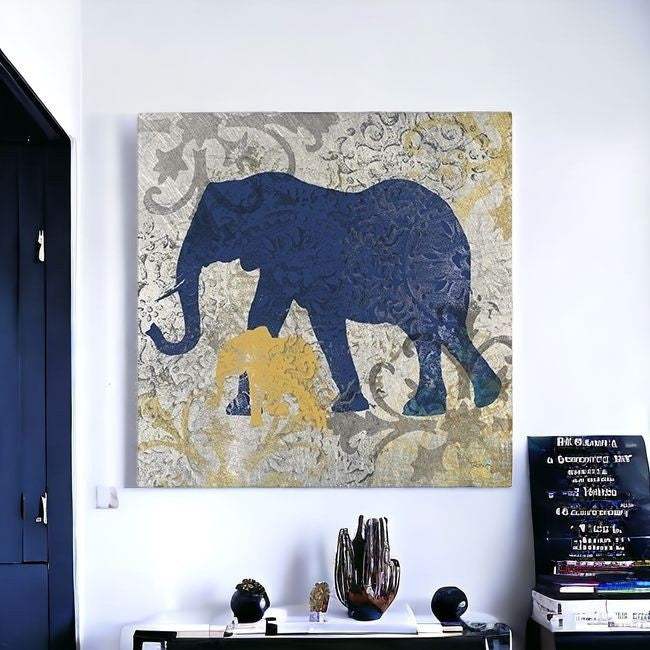 Exotic Blue And Gold Elephant Unframed Print Wall Art - Homeroots - Flyclothing LLC