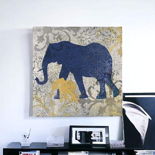 Exotic Blue And Gold Elephant Unframed Print Wall Art - Homeroots - Flyclothing LLC
