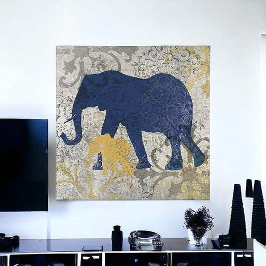 Exotic Blue And Gold Elephant Unframed Print Wall Art - Homeroots - Flyclothing LLC