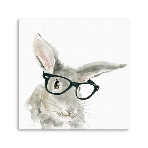20" x 20" Watercolor Cutie Rabbit in Glasses Canvas Wall Art - Homeroots