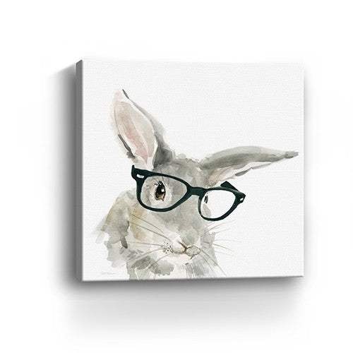 20" x 20" Watercolor Cutie Rabbit in Glasses Canvas Wall Art - Homeroots - Flyclothing LLC