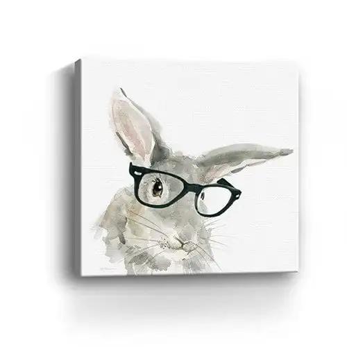 20" x 20" Watercolor Cutie Rabbit in Glasses Canvas Wall Art - Homeroots