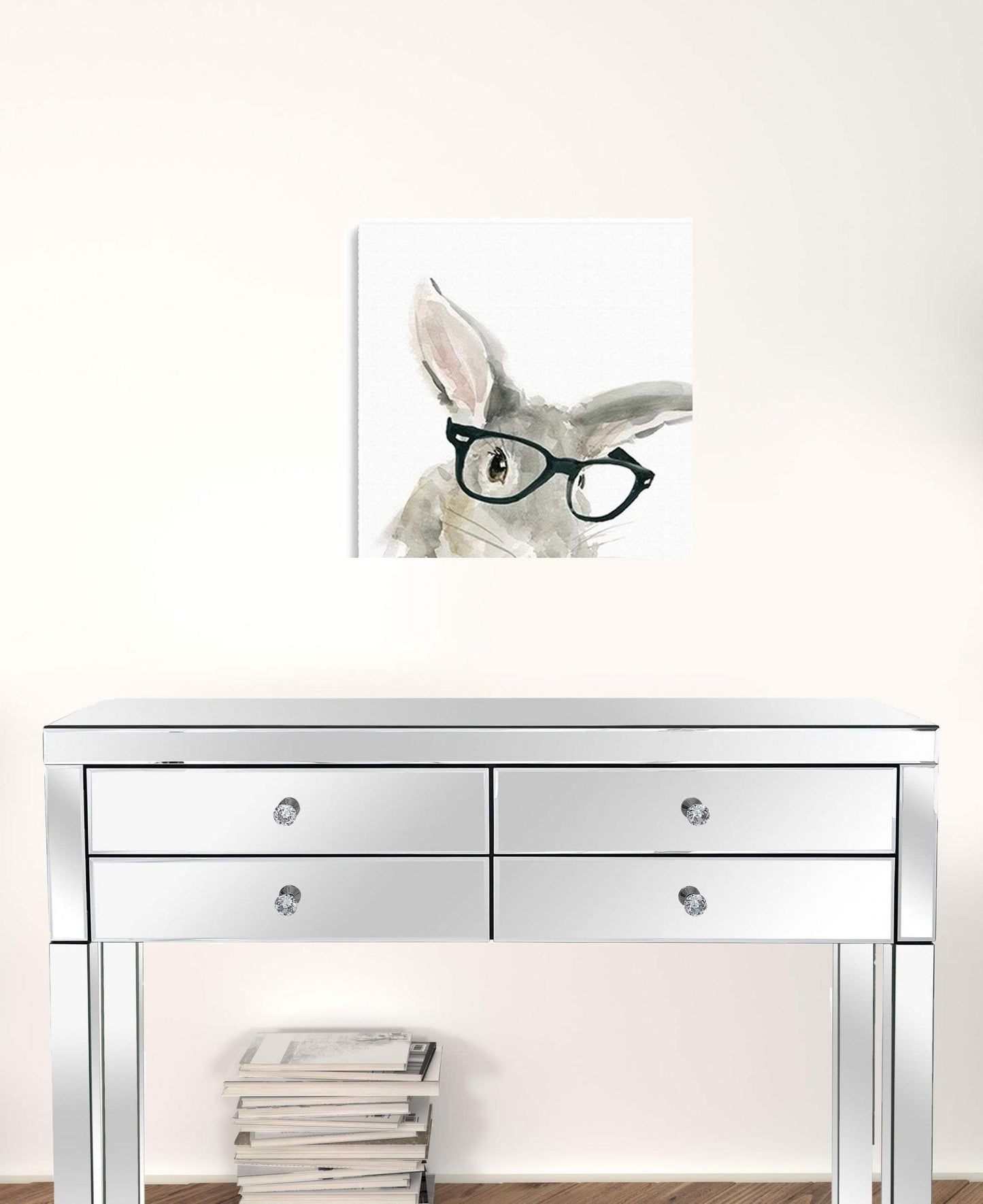 20" x 20" Watercolor Cutie Rabbit in Glasses Canvas Wall Art - Homeroots - Flyclothing LLC