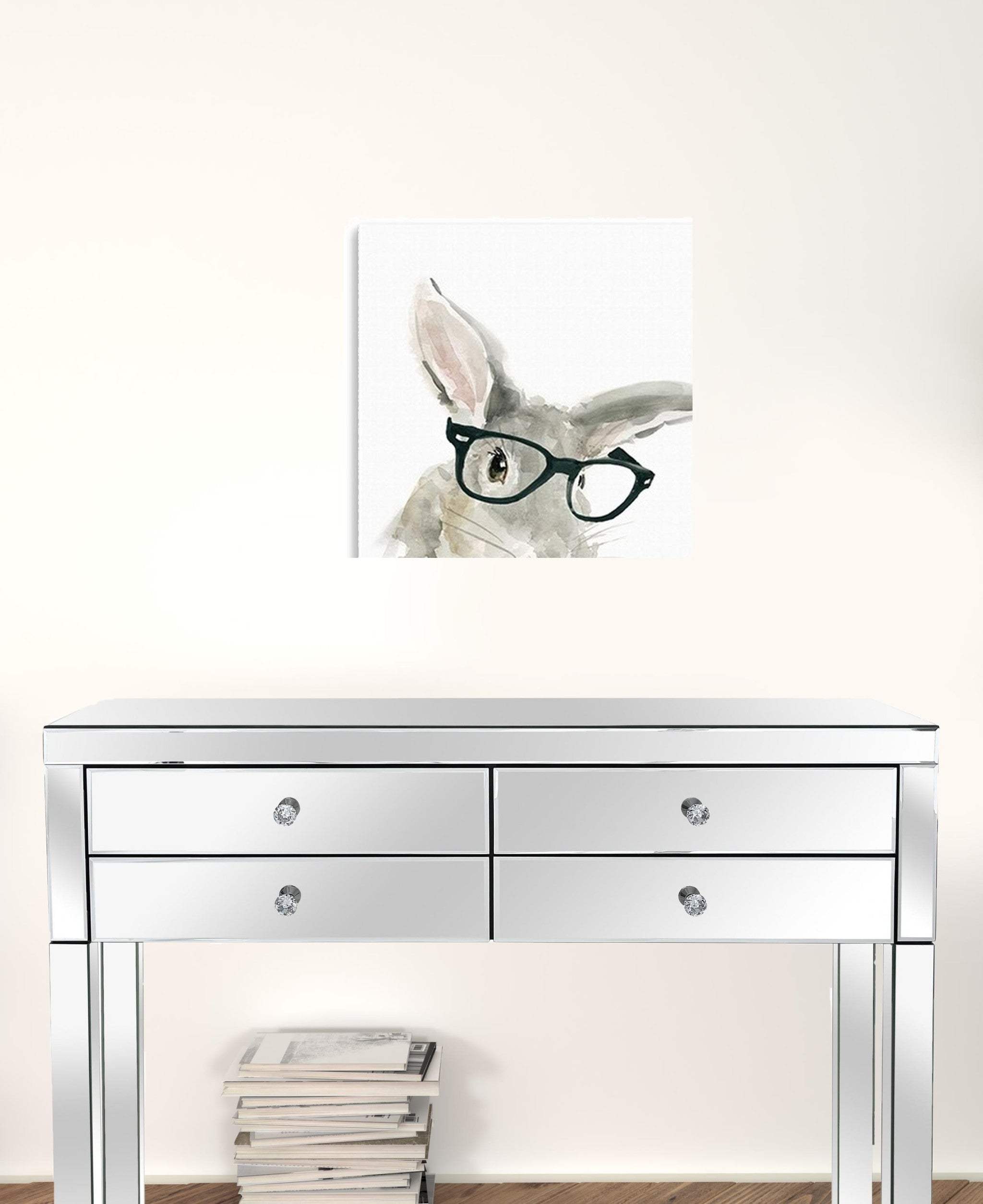 20" x 20" Watercolor Cutie Rabbit in Glasses Canvas Wall Art - Homeroots - Flyclothing LLC